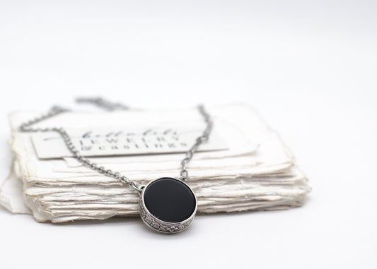 Witch's Glass, Black Onyx Scrying Mirror Necklace