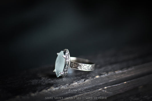 Ondée II, Aquamarine & Sterling Marquise prong ring