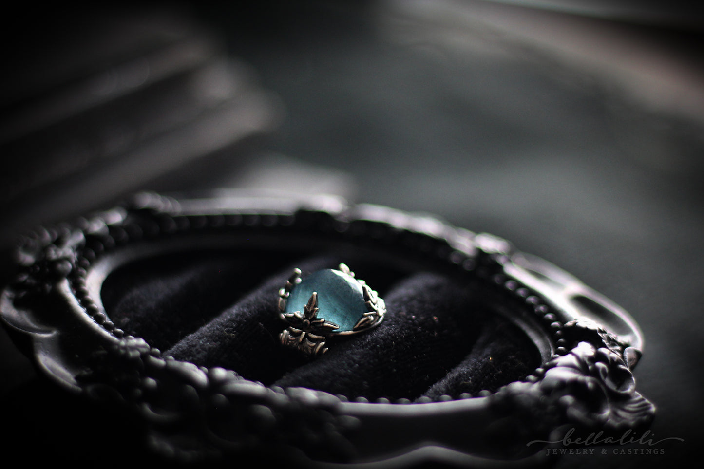 Eerie, Haus of Wynter moss aquamarine sterling silver ring