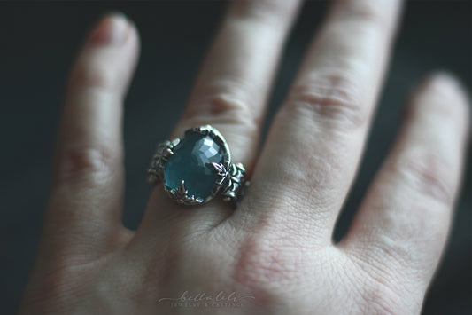 Eerie, Haus of Wynter moss aquamarine sterling silver ring