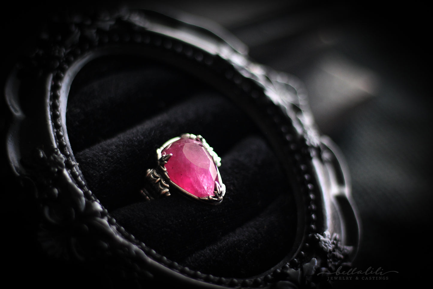 Thornessa, pink tourmaline sterling silver collector ring