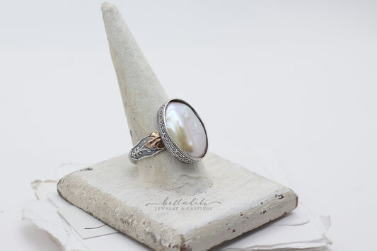 Ivorymir freshwater pearl sterling silver collector ring