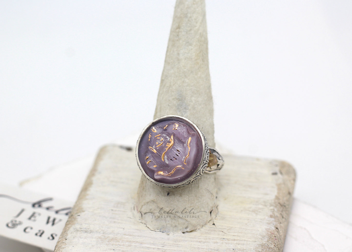 the Lavender Rose, Sterling and Vintage Glass Ring