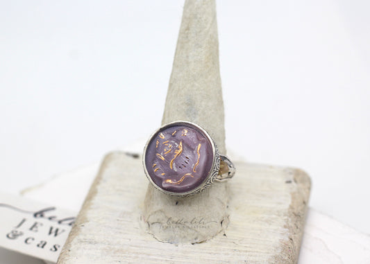 the Lavender Rose, Sterling and Vintage Glass Ring