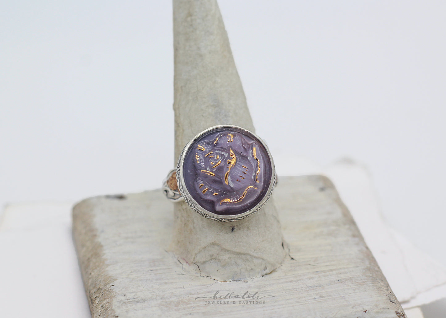 the Lavender Rose, Sterling and Vintage Glass Ring