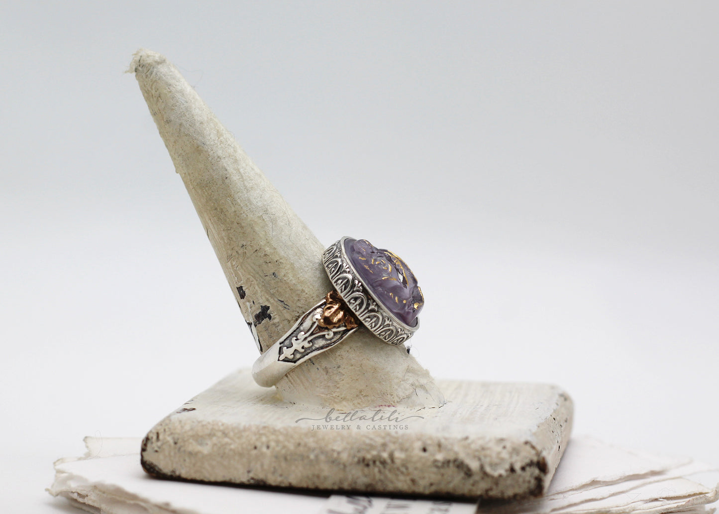 the Lavender Rose, Sterling and Vintage Glass Ring