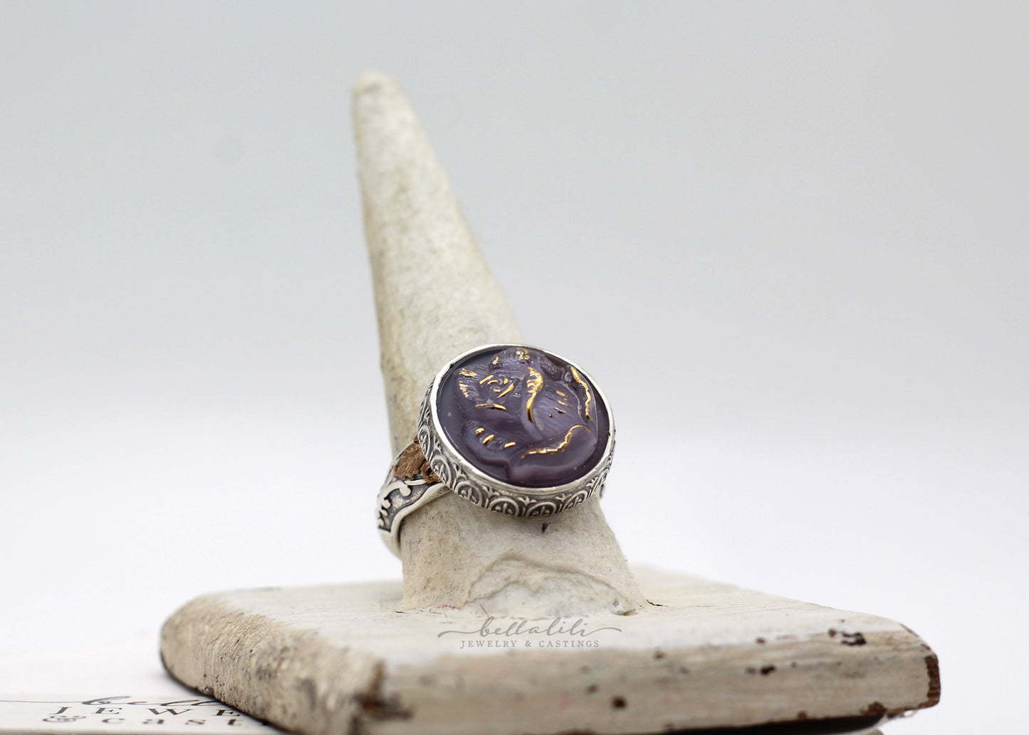 the Lavender Rose, Sterling and Vintage Glass Ring