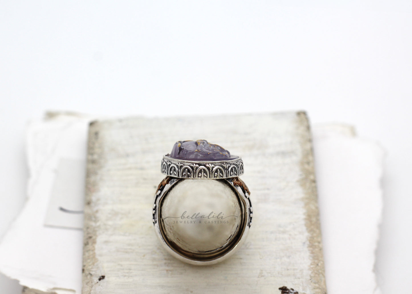 the Lavender Rose, Sterling and Vintage Glass Ring