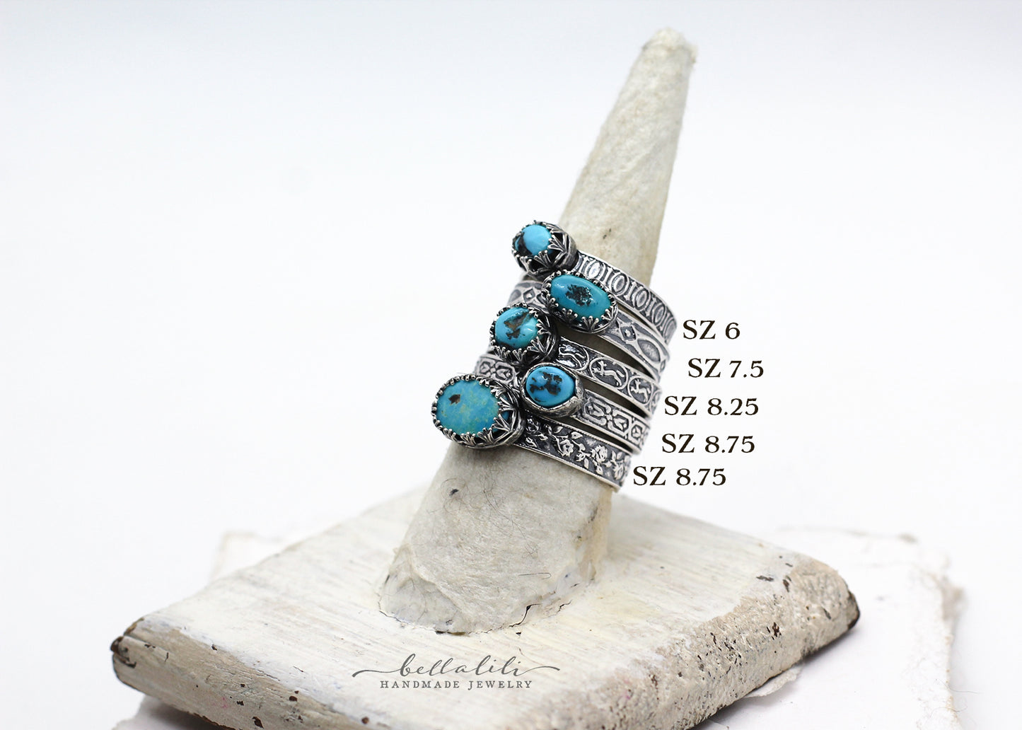 Sleeping Beauty Turquoise Pattern Band Rings