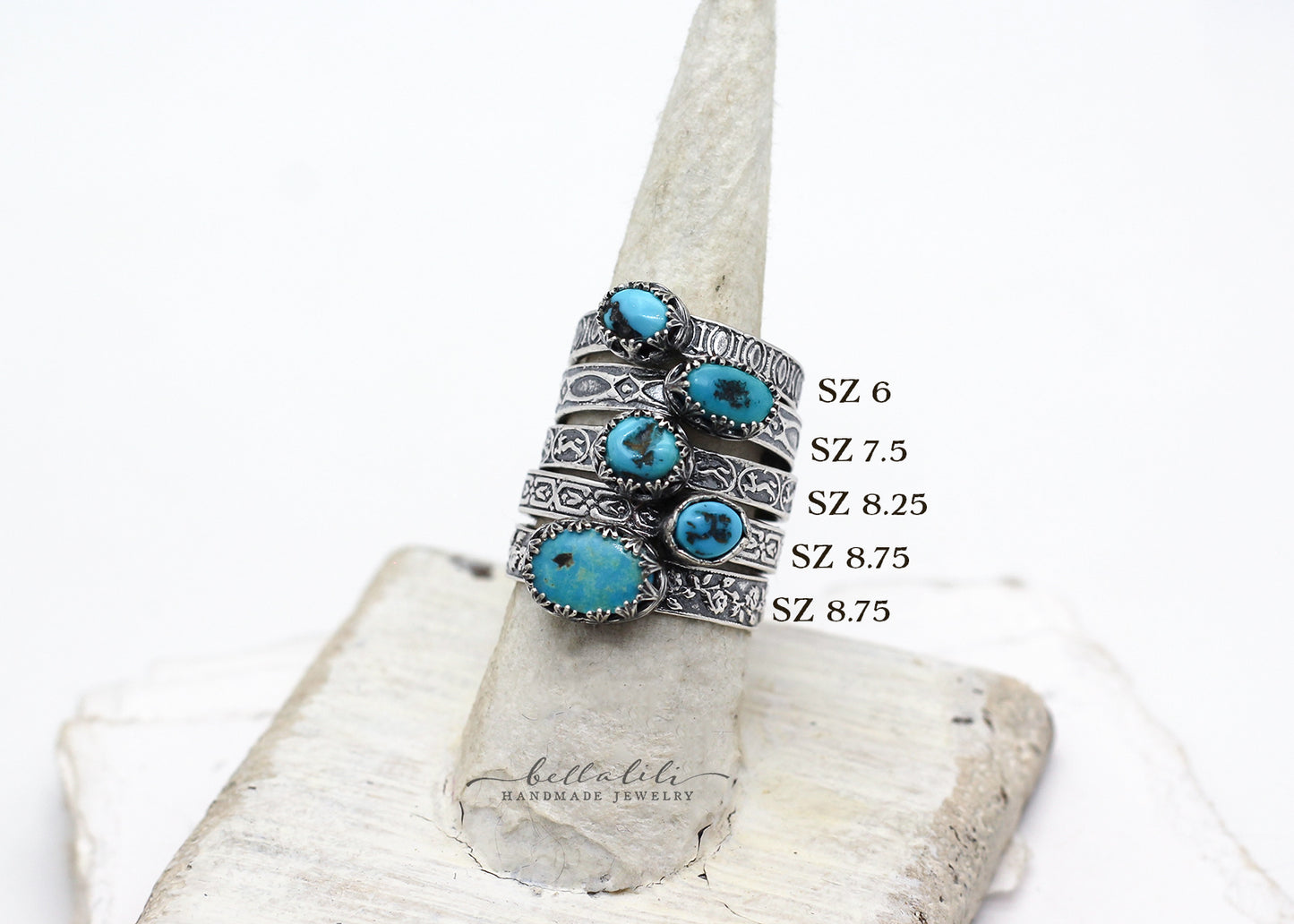 Sleeping Beauty Turquoise Pattern Band Rings