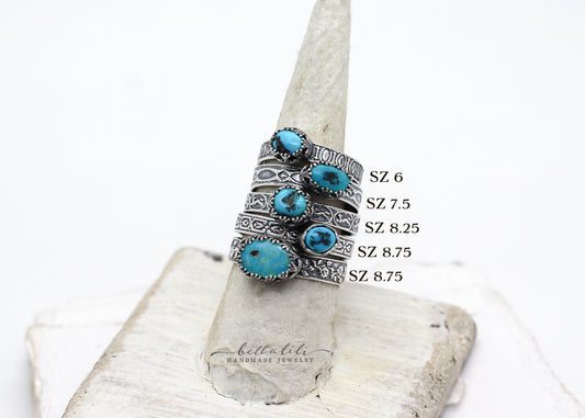 Sleeping Beauty Turquoise Pattern Band Rings