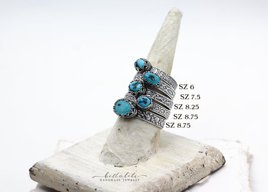 Sleeping Beauty Turquoise Pattern Band Rings