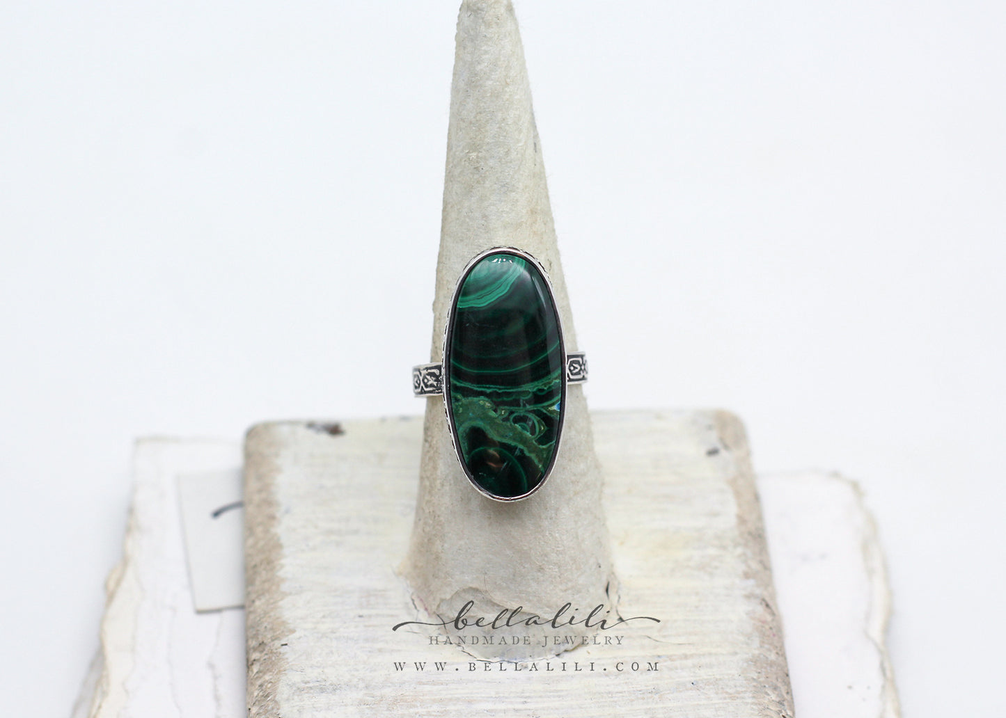 Sz 6.75, The Viridian Prelude Malachite Ring, Recycled Sterling Silver