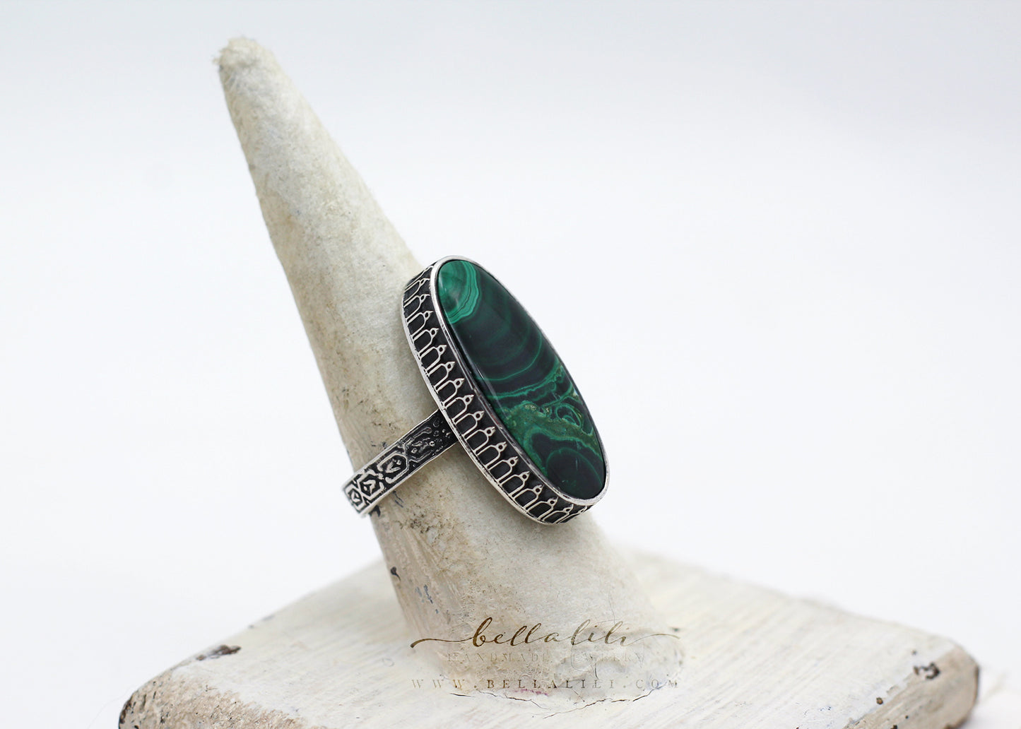 Sz 6.75, The Viridian Prelude Malachite Ring, Recycled Sterling Silver