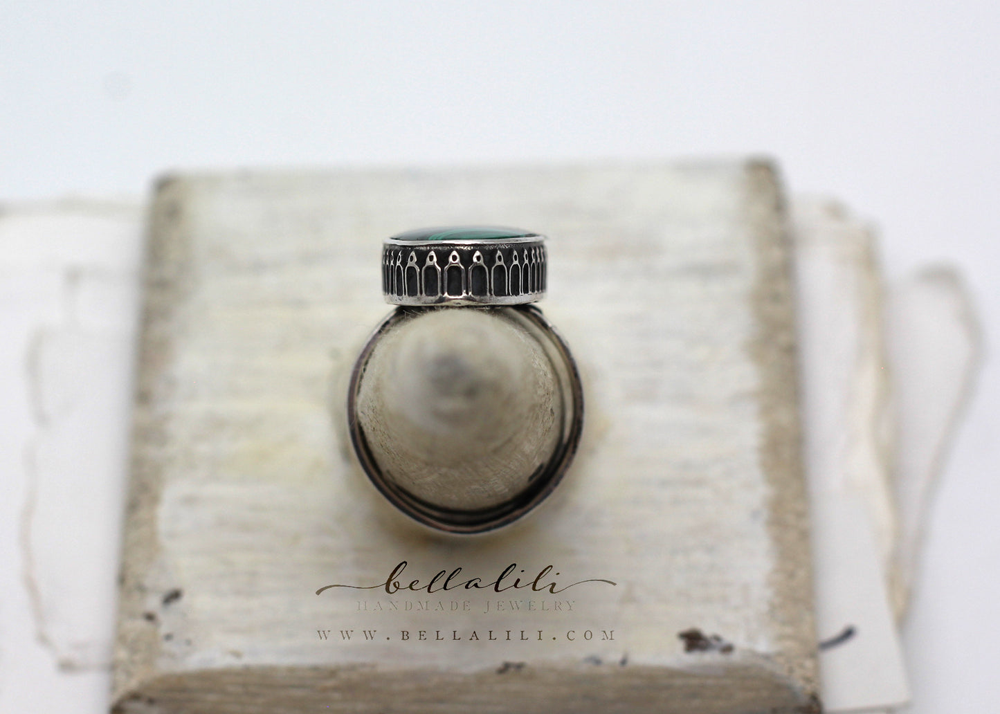Sz 6.75, The Viridian Prelude Malachite Ring, Recycled Sterling Silver