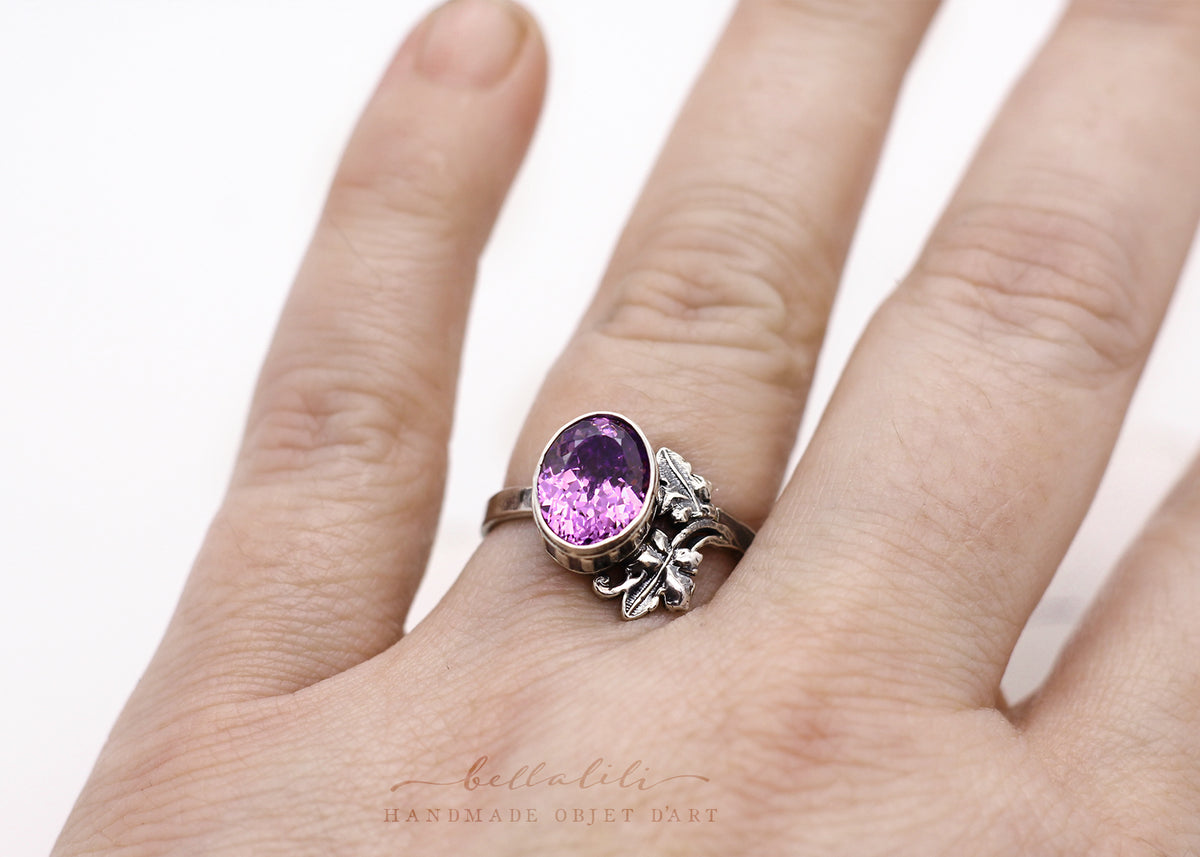 Blodeuwedd, Purple Portuguese Cut, Sterling Silver Ring