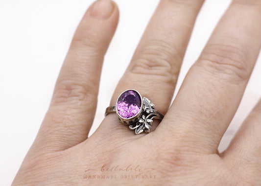 Blodeuwedd, Purple Portuguese Cut, Sterling Silver Ring