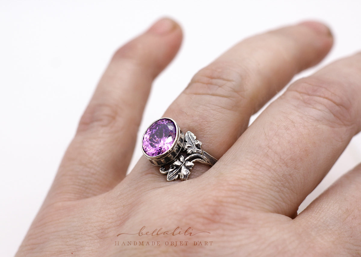 Blodeuwedd, Purple Portuguese Cut, Sterling Silver Ring