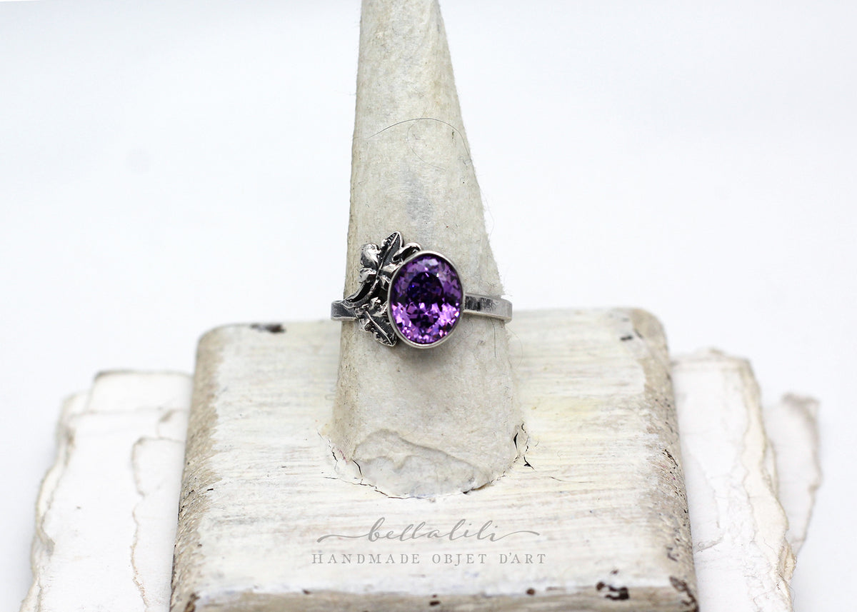 Blodeuwedd, Purple Portuguese Cut, Sterling Silver Ring