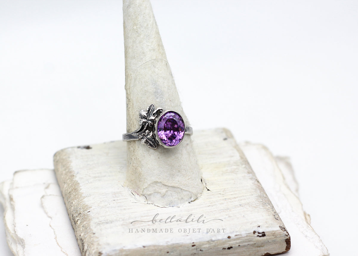 Blodeuwedd, Purple Portuguese Cut, Sterling Silver Ring