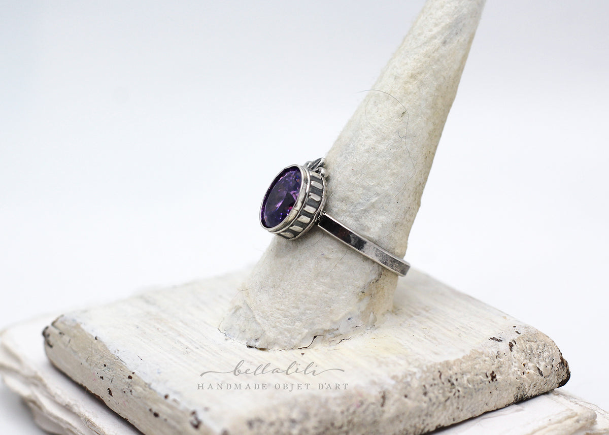 Blodeuwedd, Purple Portuguese Cut, Sterling Silver Ring
