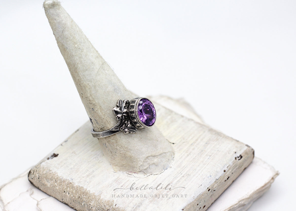 Blodeuwedd, Purple Portuguese Cut, Sterling Silver Ring