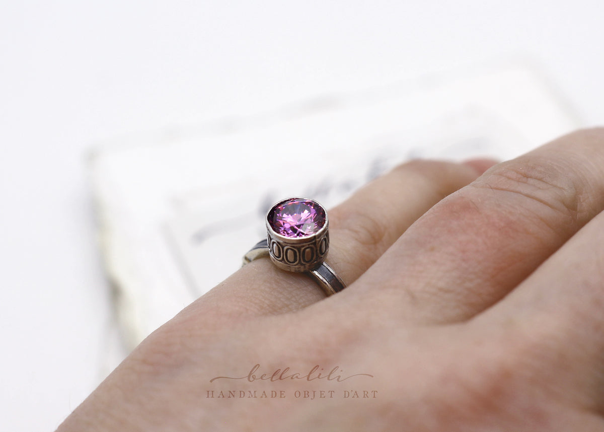 Morganna, Purple Moissanite Solitaire Ring, Sterling Silver