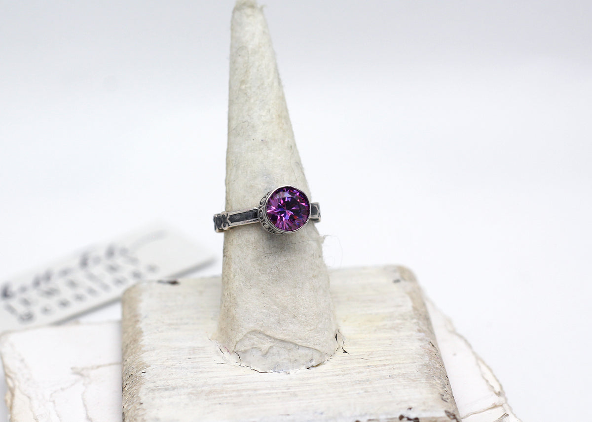 Morganna, Purple Moissanite Solitaire Ring, Sterling Silver