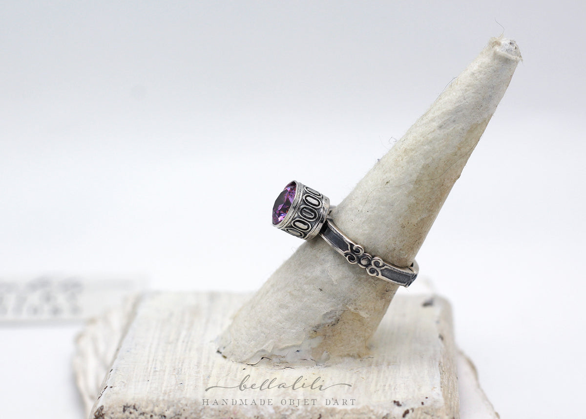 Morganna, Purple Moissanite Solitaire Ring, Sterling Silver