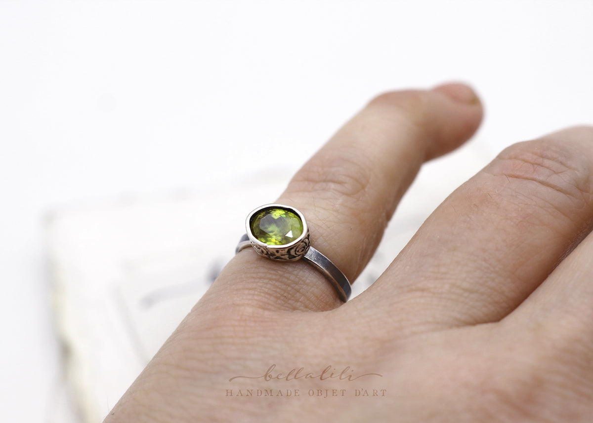 Scáthach, Sphene Sterling Silver Ring