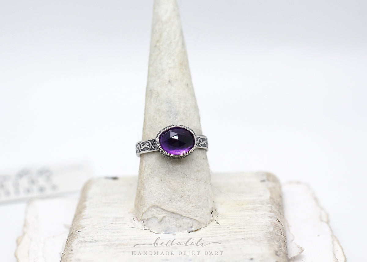 Brunhilda, Amethyst Fox Ring, Size 8, Sterling silver