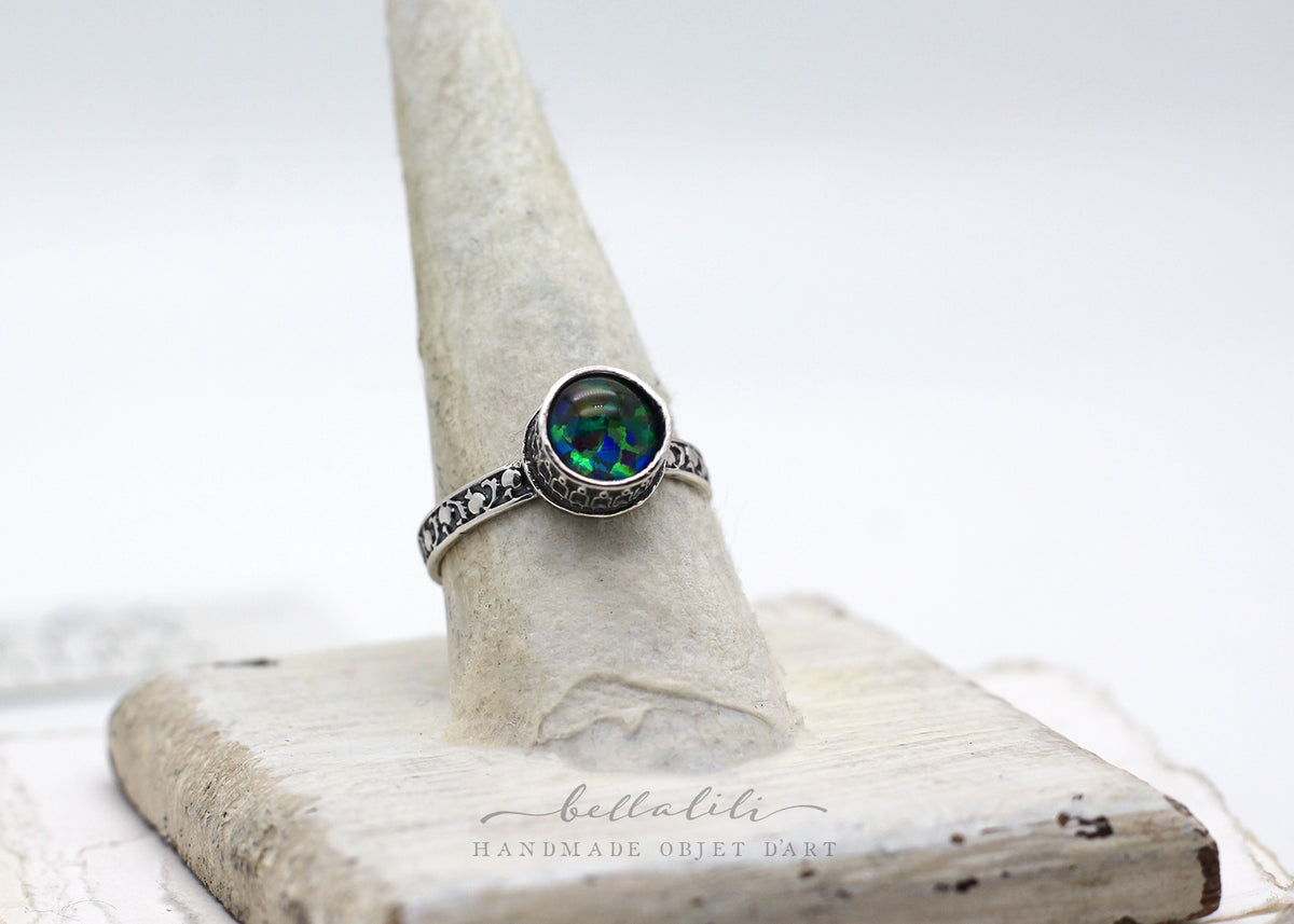 Medb, Black Opal Pomegranate Sterling Silver Ring