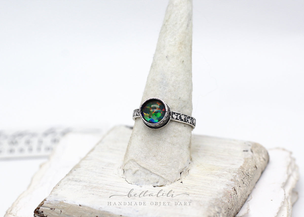 Medb, Black Opal Pomegranate Sterling Silver Ring