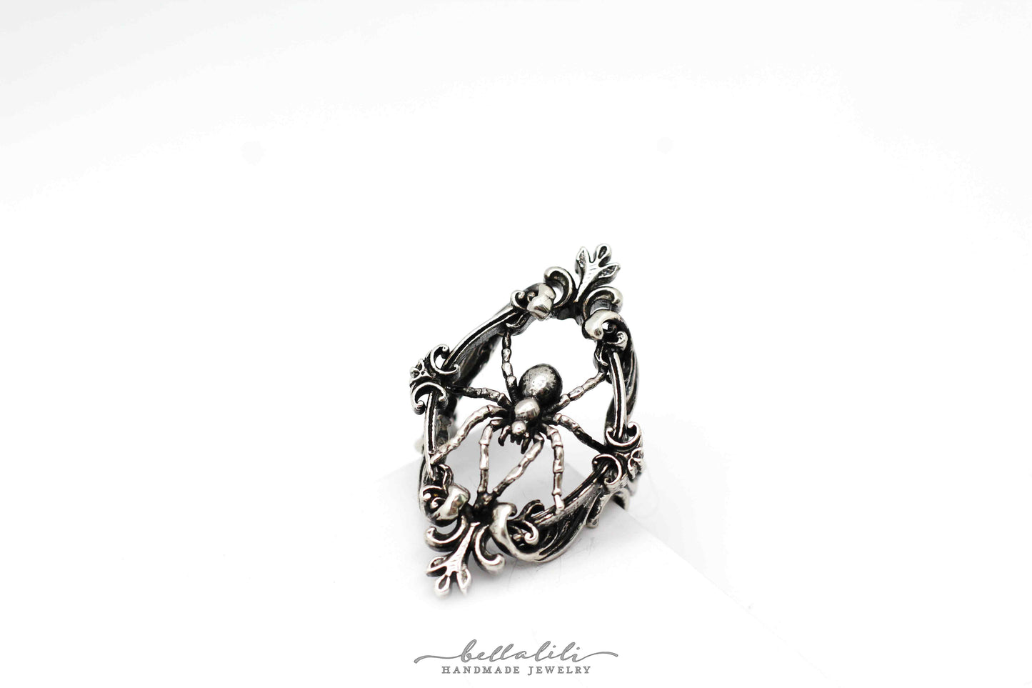 MTO Widow, Spider Sterling Silver Dark Art Nouveau Ring