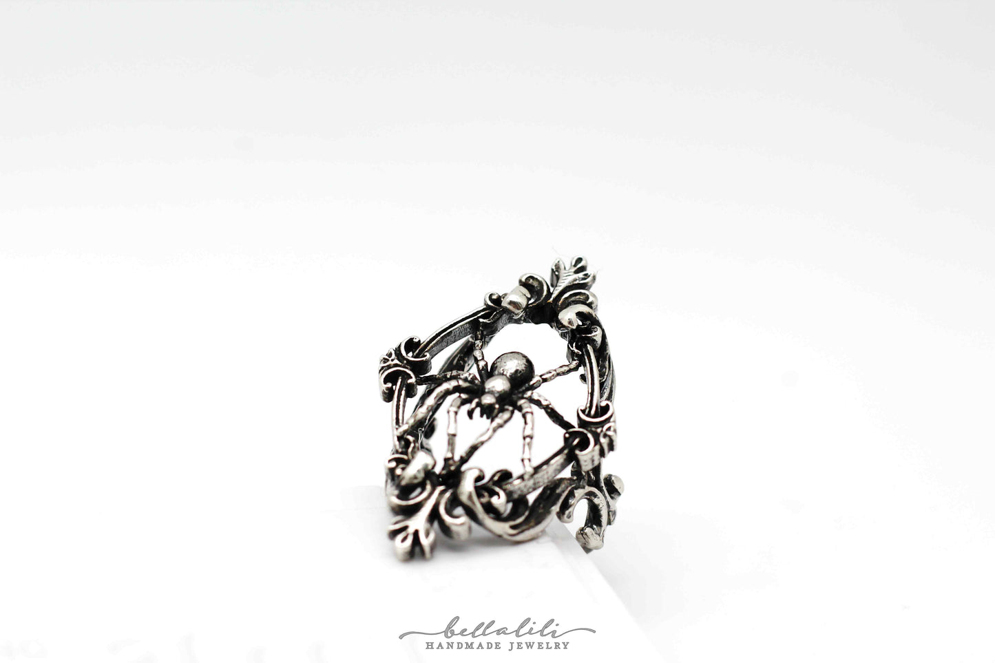 MTO Widow, Spider Sterling Silver Dark Art Nouveau Ring