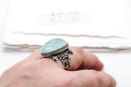 Aquamarine Statement Ring, gemstone Art Nouveau Ring