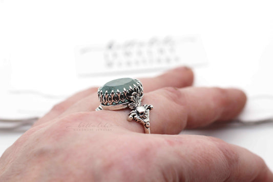 Faceted Aquamarine Statement Ring, gemstone Art Nouveau Ring