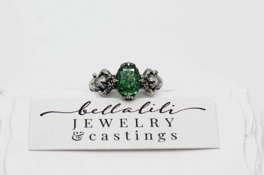 Emerald Green Ring, Cherubs Sterling Silver