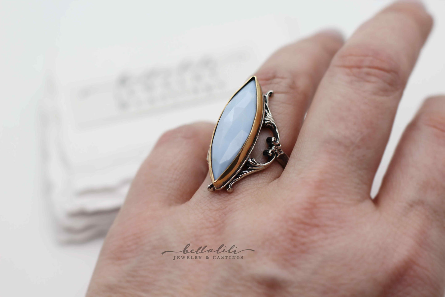 Blue Opal Sterling & Gold Silver Ring