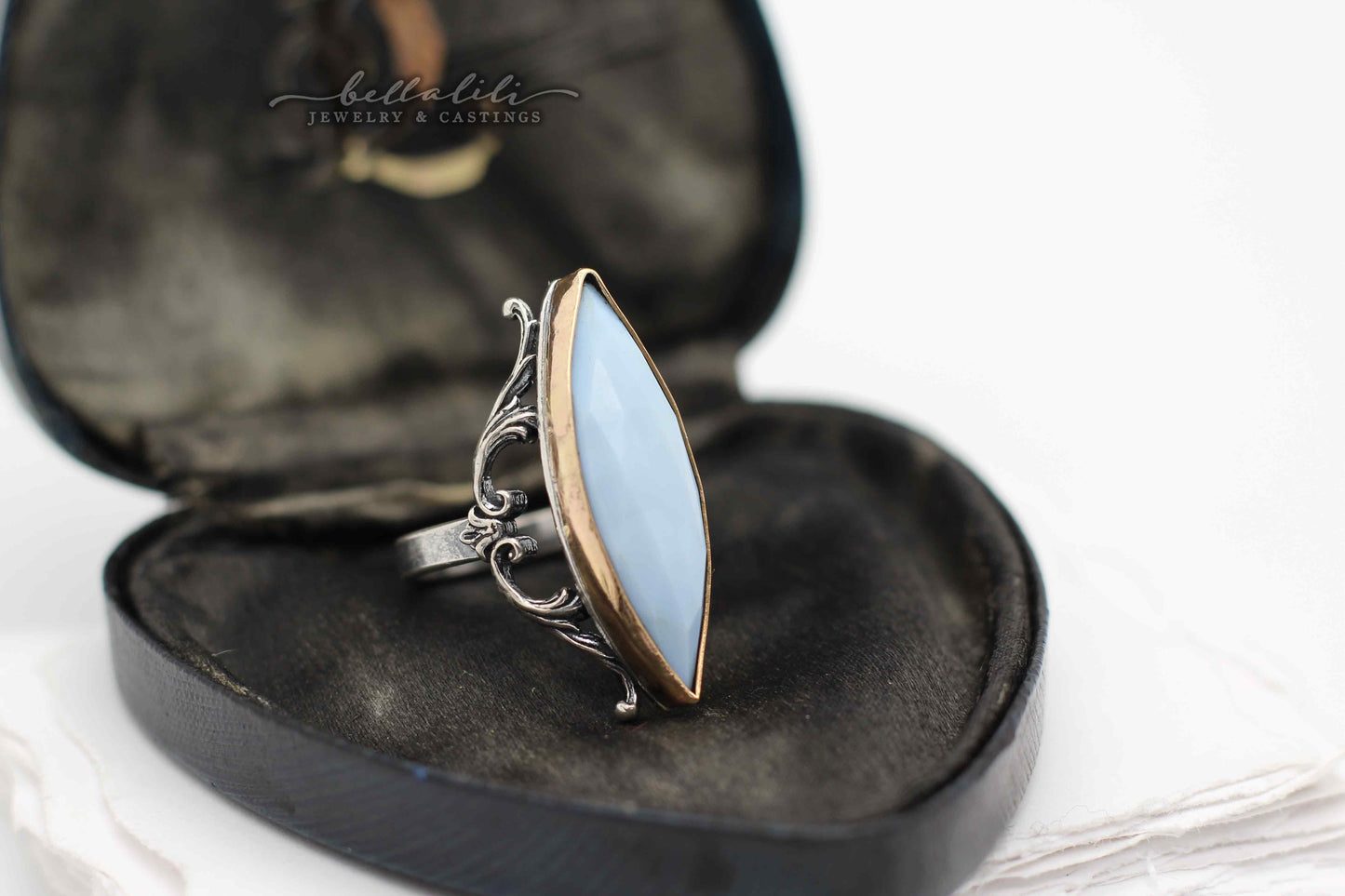 Blue Opal Sterling & Gold Silver Ring