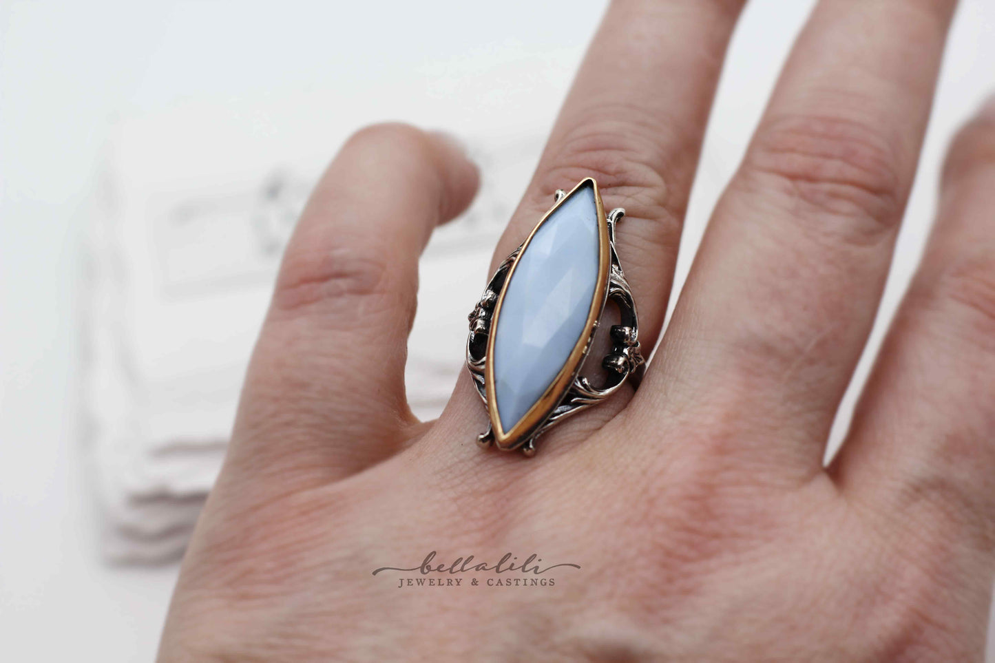 Blue Opal Sterling & Gold Silver Ring