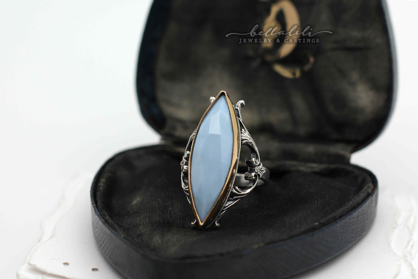 Blue Opal Sterling & Gold Silver Ring