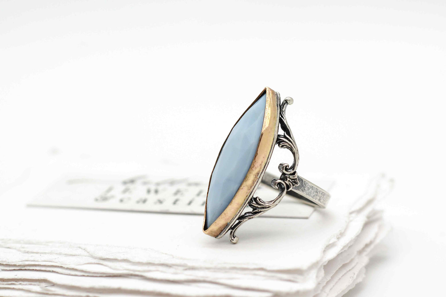 Blue Opal Sterling & Gold Silver Ring