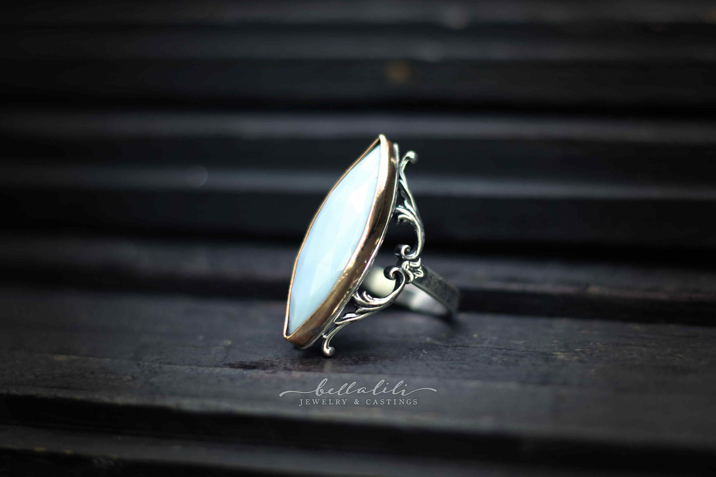 Blue Opal Sterling & Gold Silver Ring