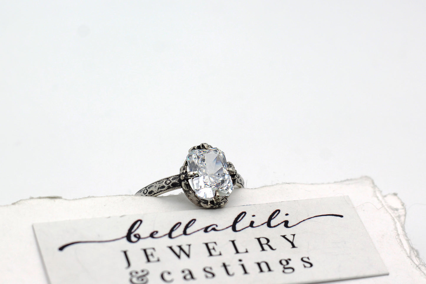 Clear Emerald Cut CZ Solitaire Sterling Silver Ring