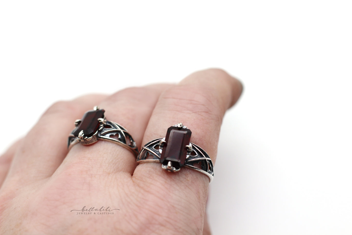 Sale! Garnet Tracery Ring in Sterling Silver