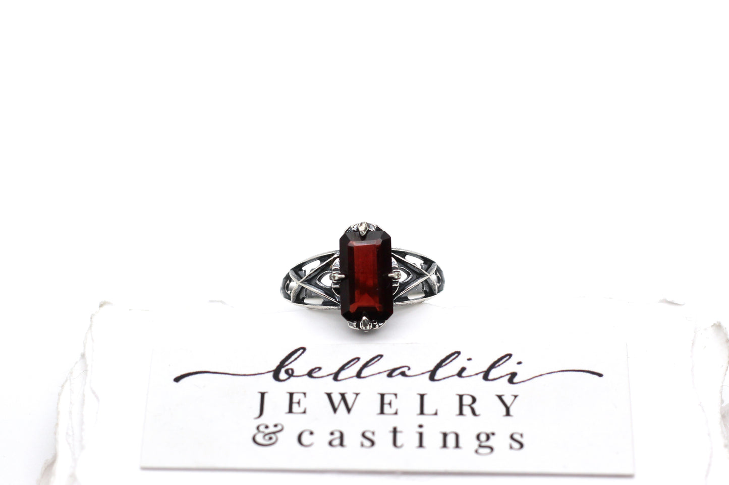 Sale! Garnet Tracery Ring in Sterling Silver