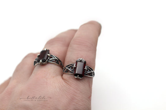 Sale! Garnet Tracery Ring in Sterling Silver