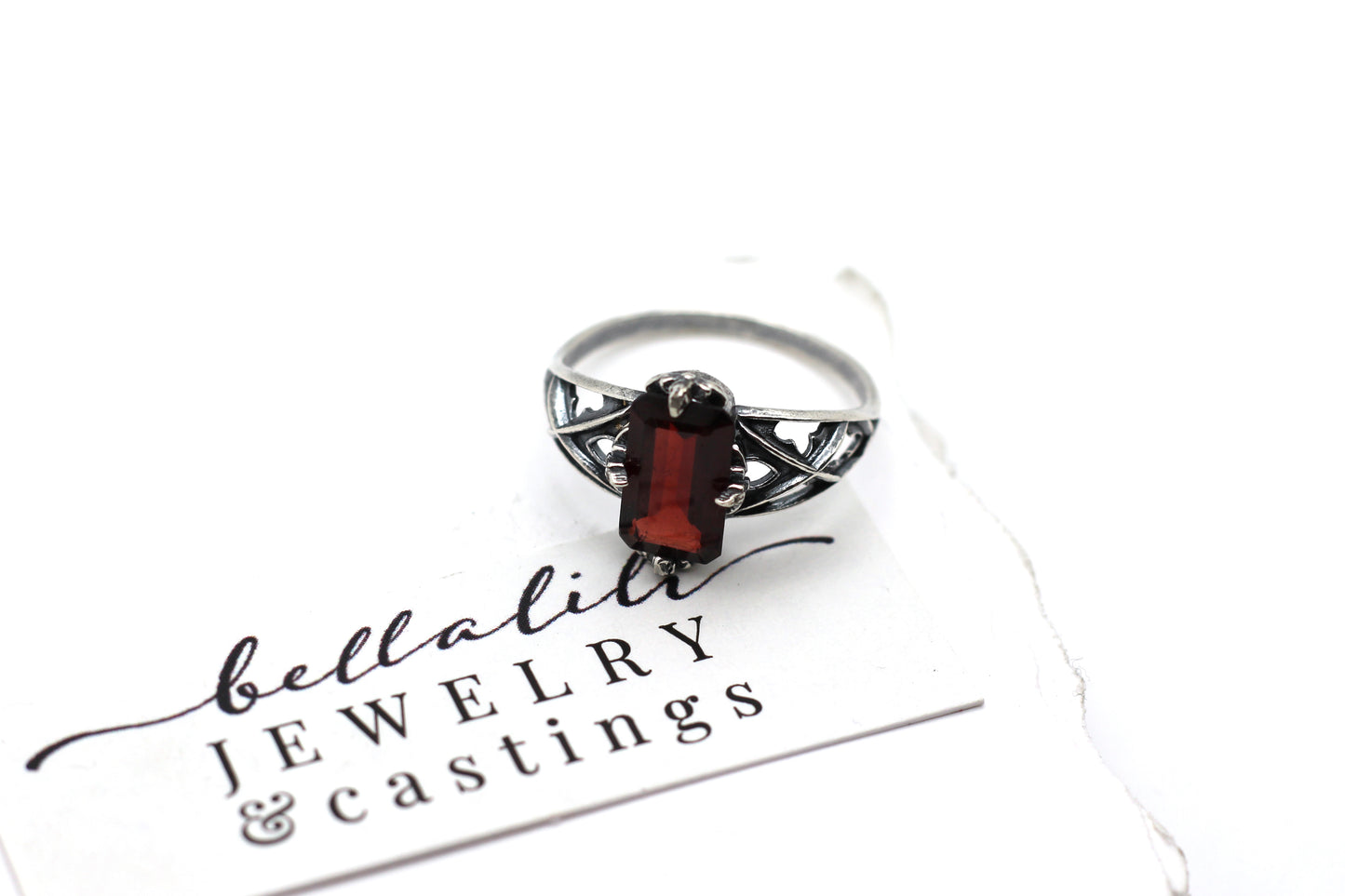 Sale! Garnet Tracery Ring in Sterling Silver