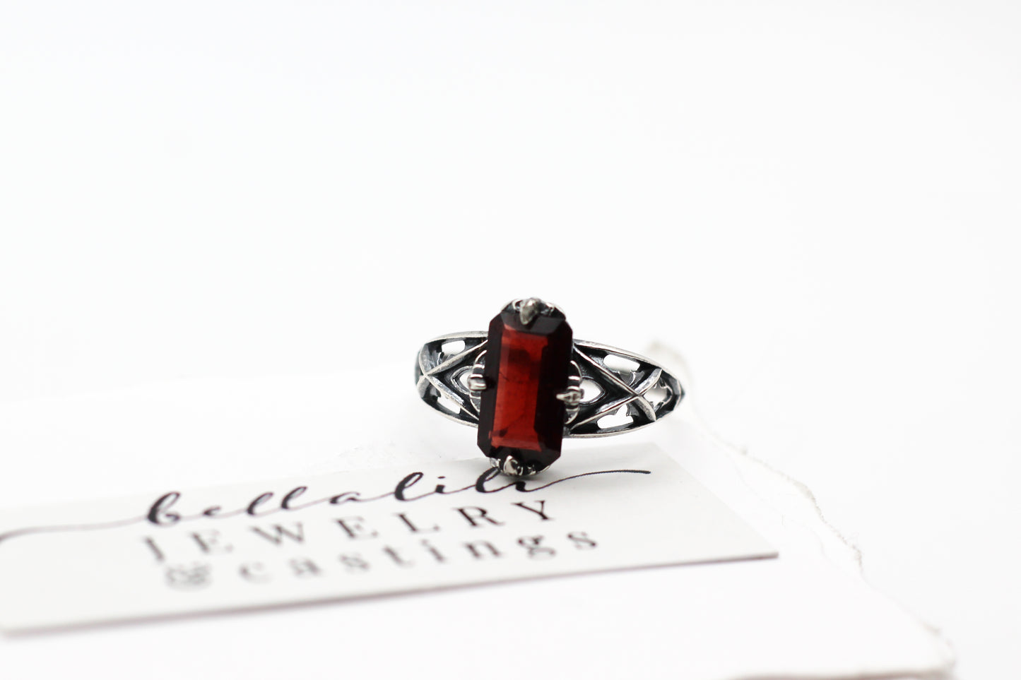 Sale! Garnet Tracery Ring in Sterling Silver